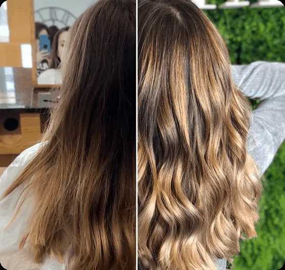 Resultado de mechas en tonos cálidos, trabajo del salón Menta Beauty Place
